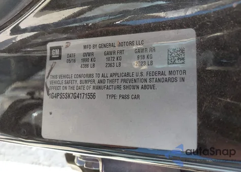 2016 Buick Verano Leather Group z USA, uszkodzony, nr VIN 1G4PS5SK7G4171556